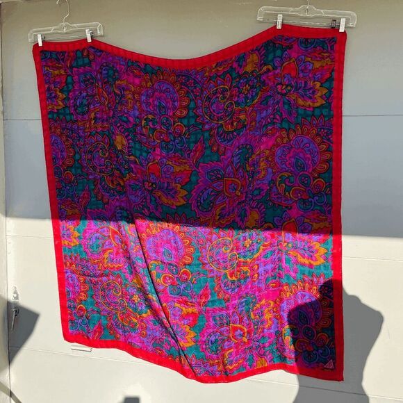 Vintage Jacques Vert Oversized Paisley Scarf Wrap Made in Italy 30% Silk - Picture 5 of 9